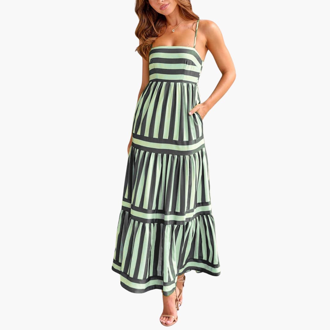 Robe Maxi Femme - Robe d'été rayée avec bretelles