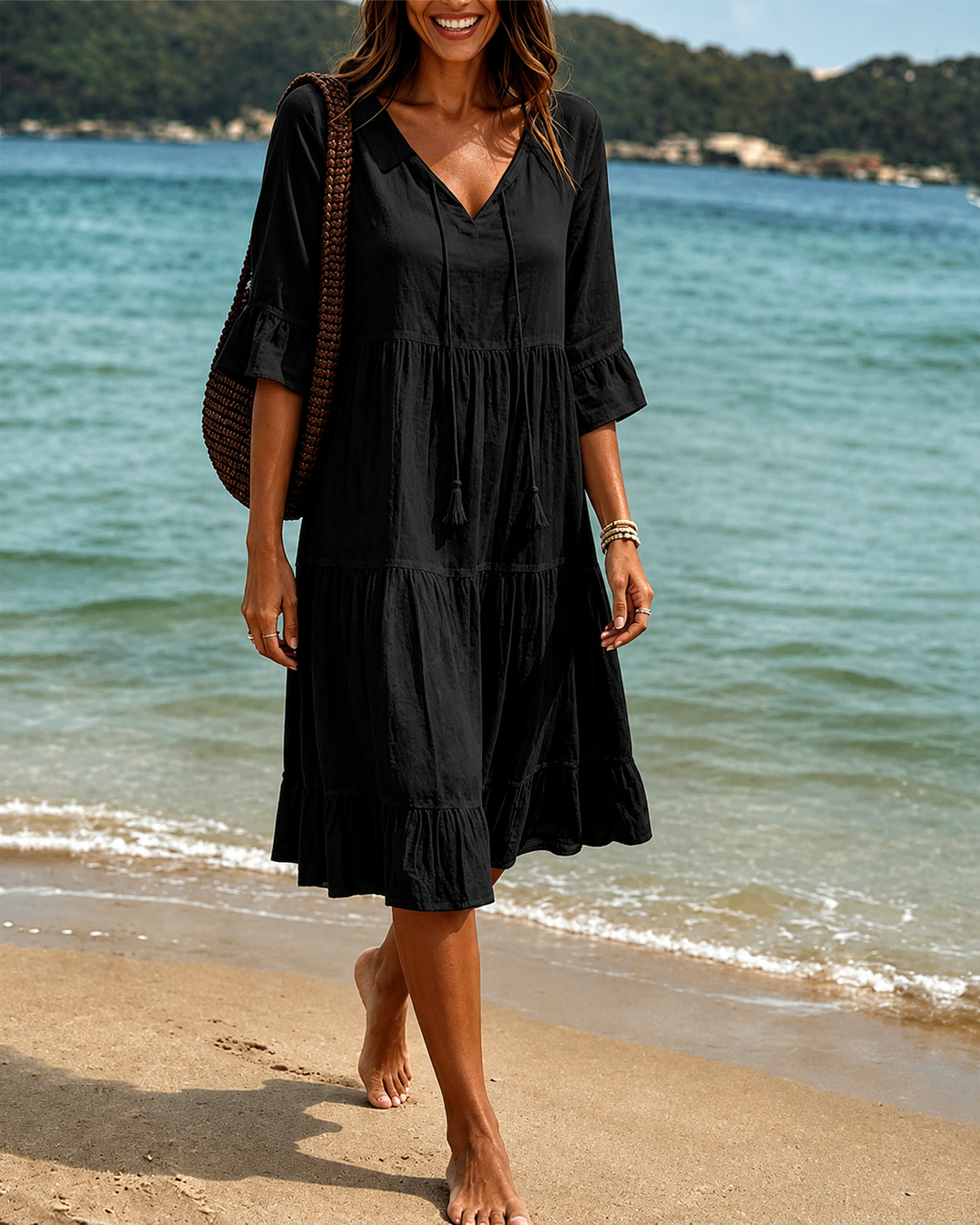 Lorraine - Robe midi chic avec décolleté en V