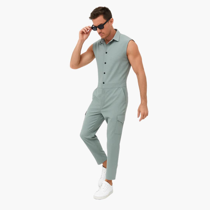 Combinaison sans manches pour hommes avec poches cargo et patte de boutonnage