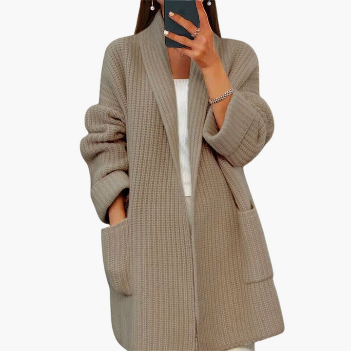 Cardigan femme avec décolleté en V et poches avant