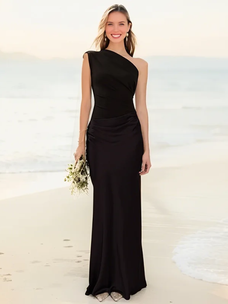 Aleida – Robe maxi en satin à une épaule