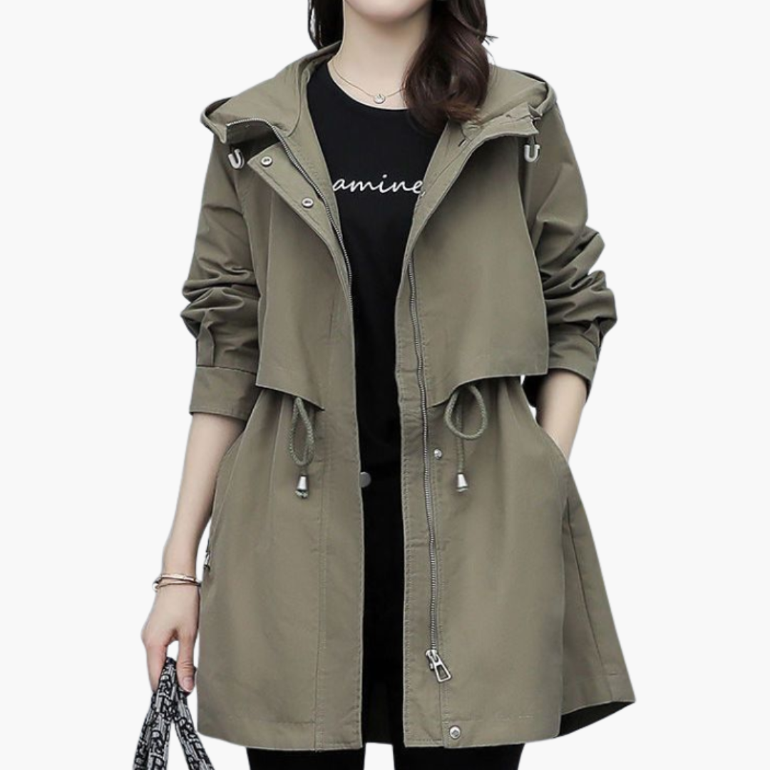 Manteau trench pour femmes avec capuche et taille ajustable