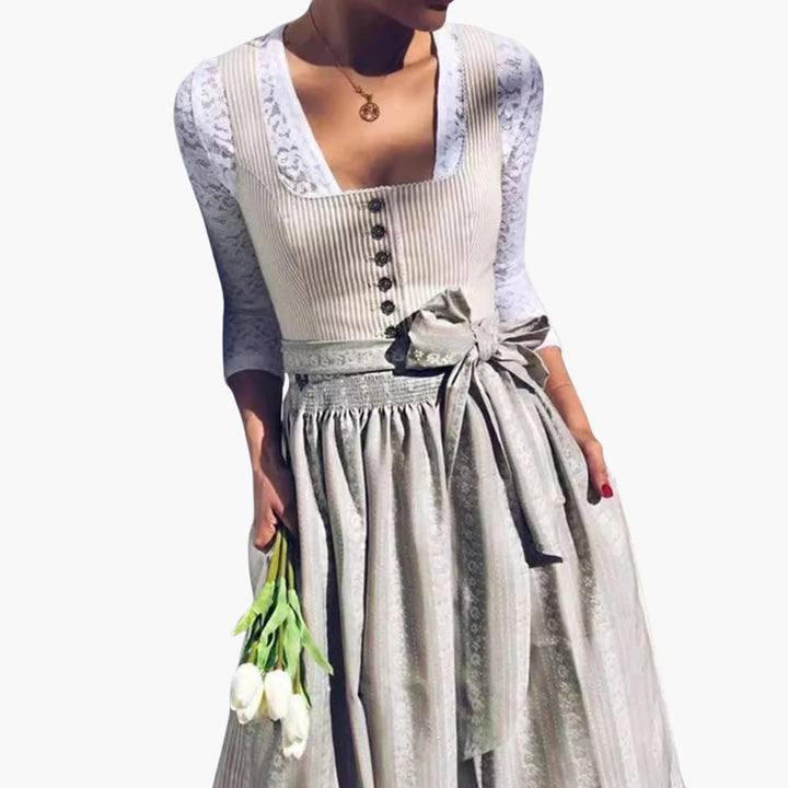 Robe dirndl à carreaux avec tablier pour femmes - Oktoberfest 2025