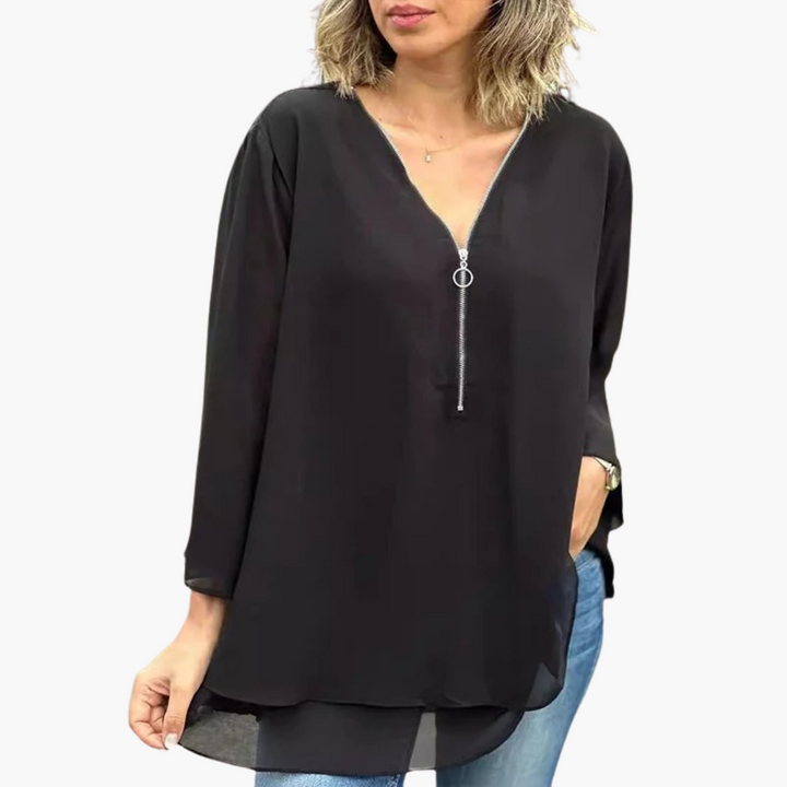 T-shirt à manches longues à demi-zip - Haut décontracté pour femmes