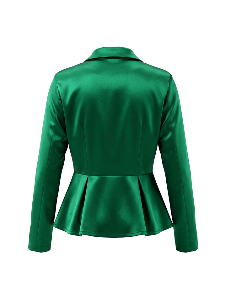 Chemisier boutonné volanté à taille élastique, taille haute, à empiècements, à col revers, couleur contrastée
