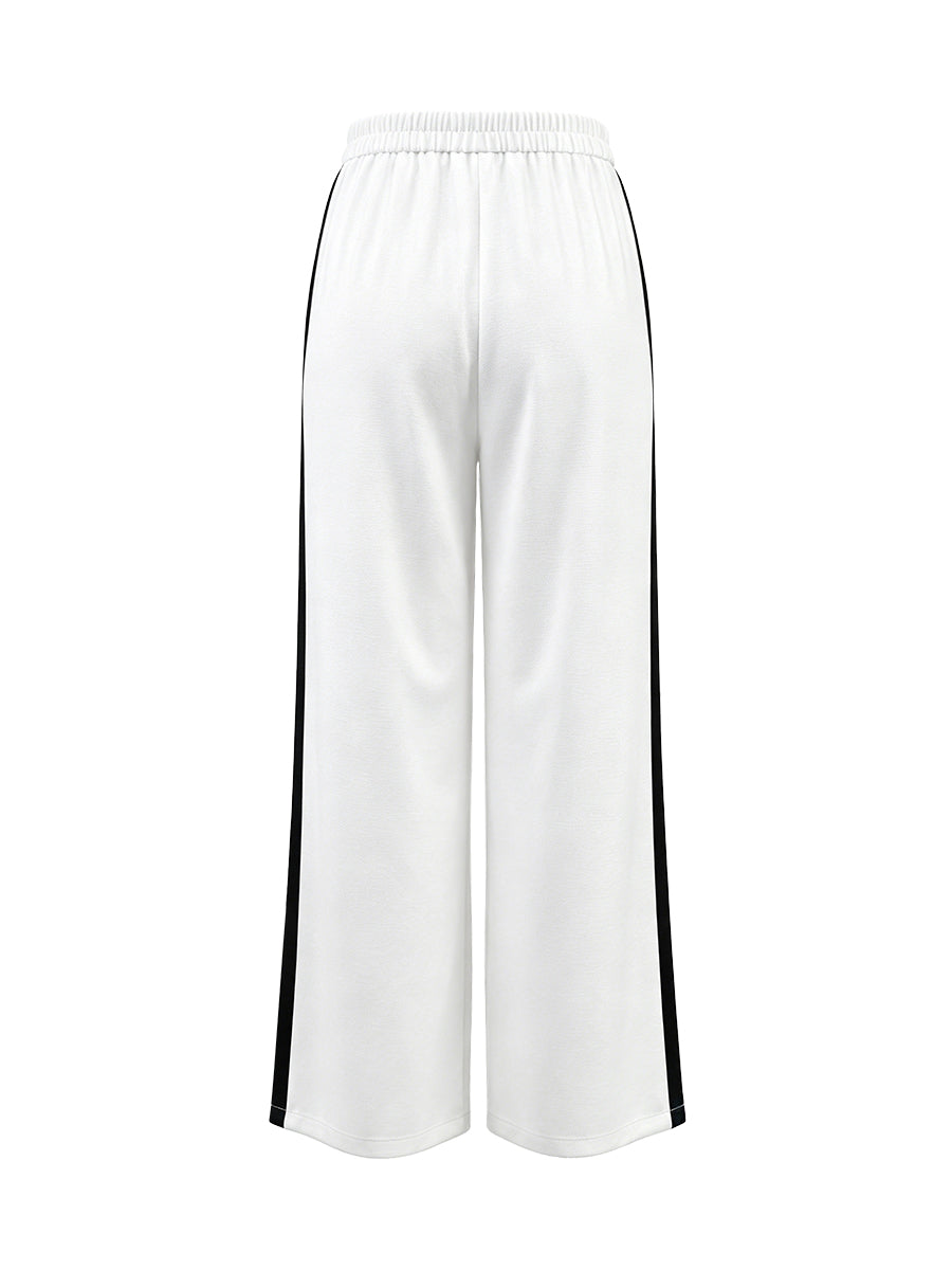Pantalon taille haute, à jambes larges, couleur contrastée