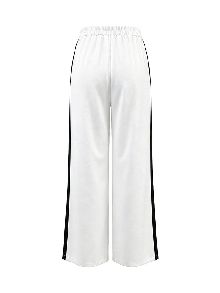 Pantalon taille haute, à jambes larges, couleur contrastée