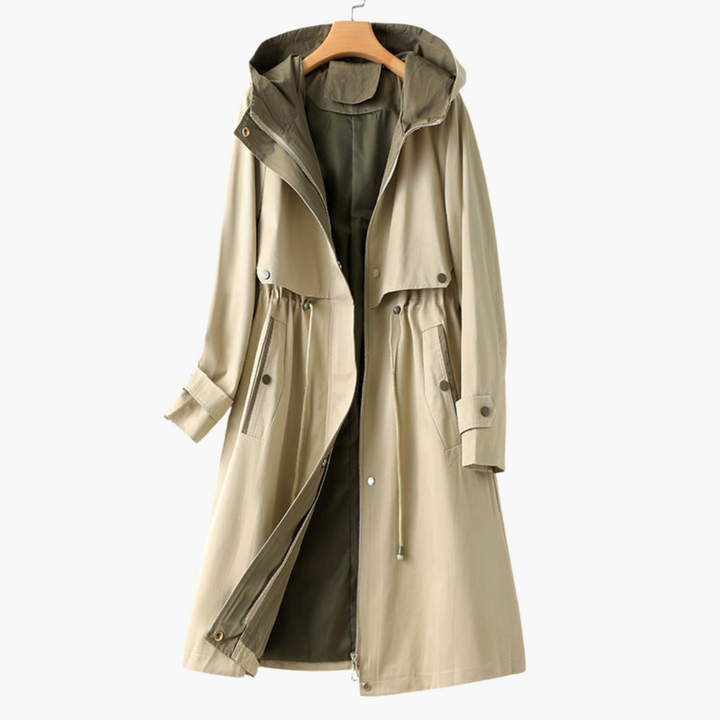 Manteau trench pour femmes avec capuche et fermeture éclair