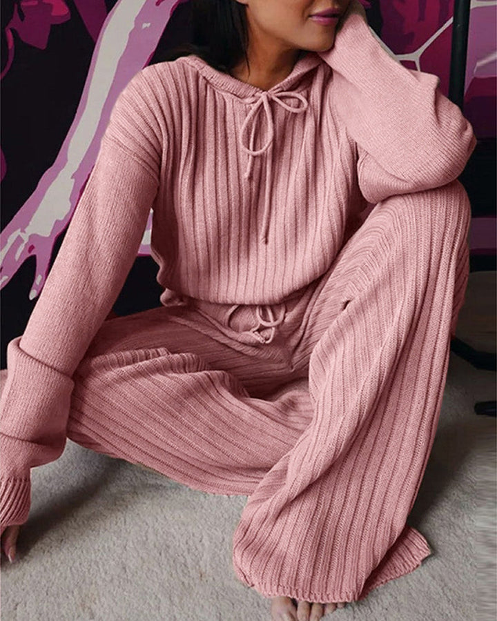 Ensemble de loungewear en tricot côtelé, confortable, stylé et polyvalent pour femmes