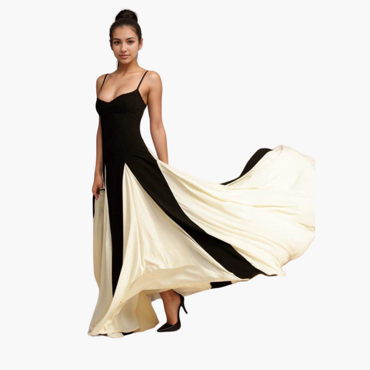 Robe Maxi Colorblock pour Femmes – Élégante avec Décolleté en Cœur