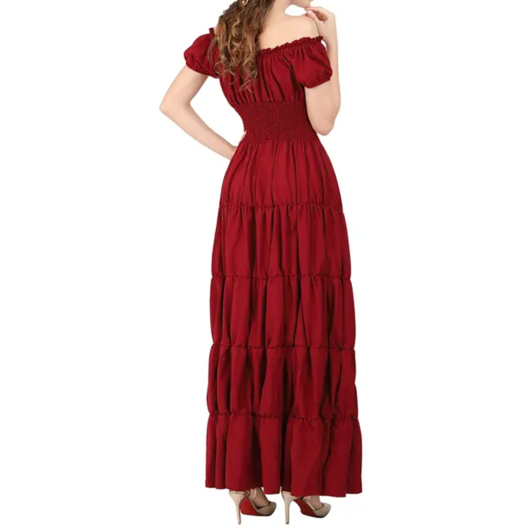 Margaret - Robe maxi femme avec design sans épaules et jupe à volants avec taille froncée