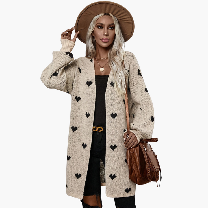 Cardigan pour femmes avec devant ouvert et motif en cœur