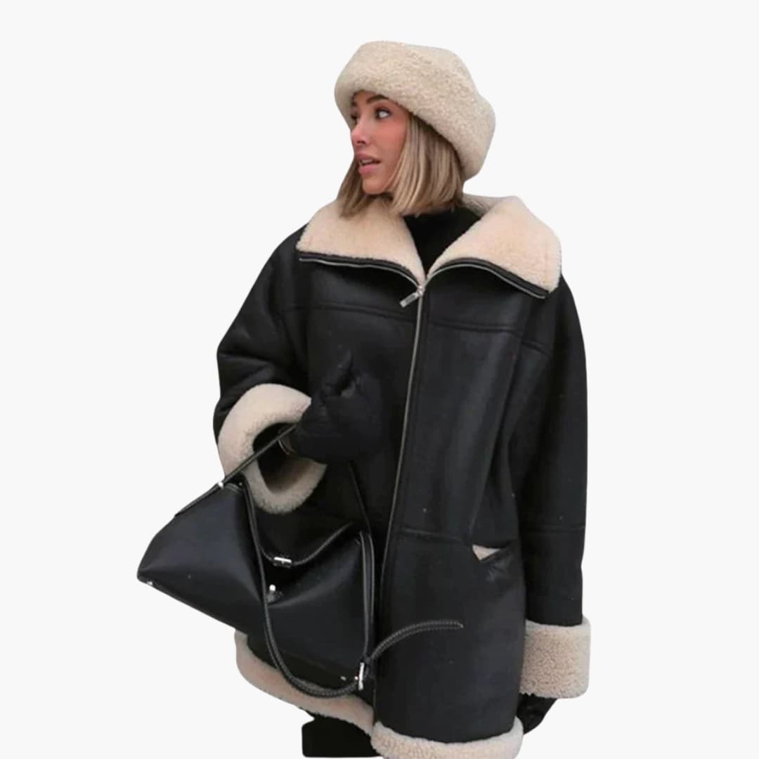 Veste d'hiver pour femmes avec large col et fermeture éclair