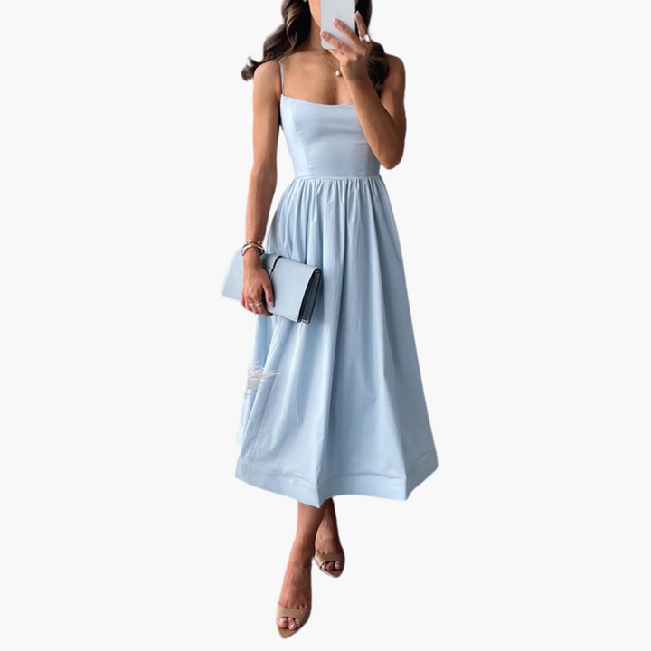 Robe midi A-line à fleurs pour femmes – Robe d'été élégante