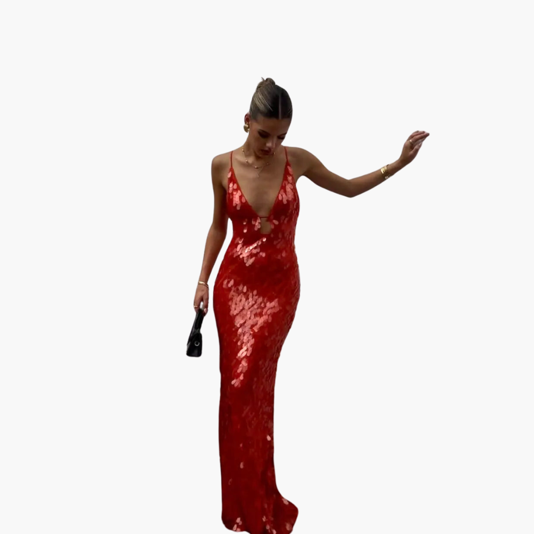 Robe de soirée pailletée pour femmes - Maxi avec décolleté en V