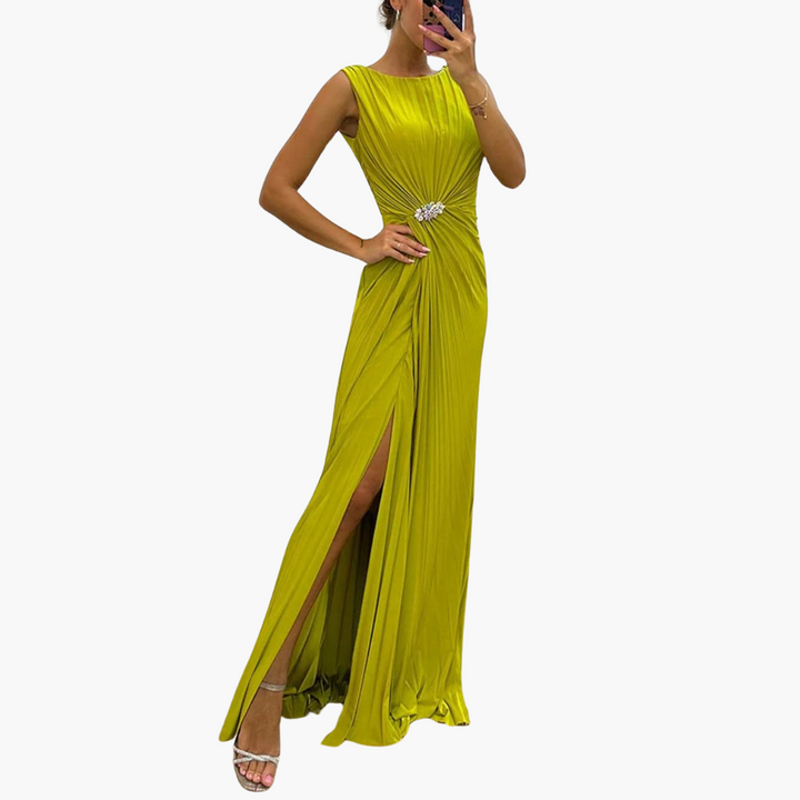 Robe Maxi Plissée avec Fente - Élégante Robe de Soirée pour Femmes