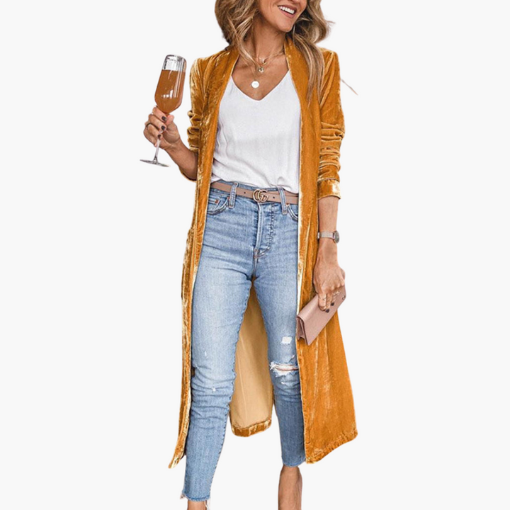 Gilet long pour femmes avec devant ouvert et manches longues