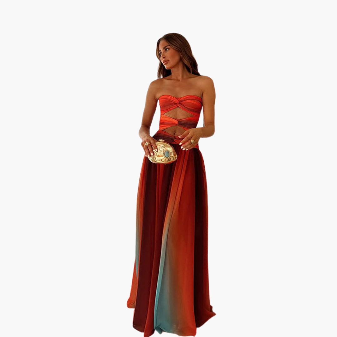 Robe Maxi Découpée Colorée pour Femmes - Bandeau & Dégradé