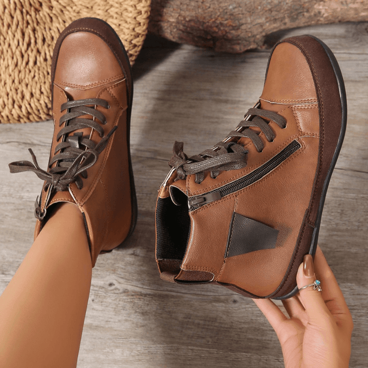 Bottes pour femmes Brielle avec lacets – Bottes élégantes jusqu'à mi-mollet avec fermeture éclair latérale