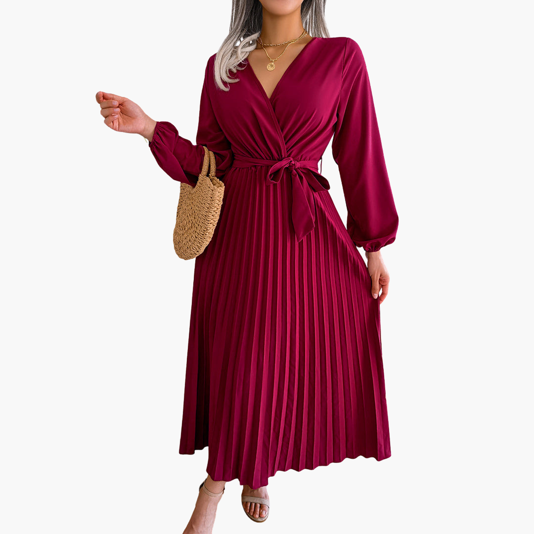 Robe maxi élégante à manches longues pour femmes - Design plissé