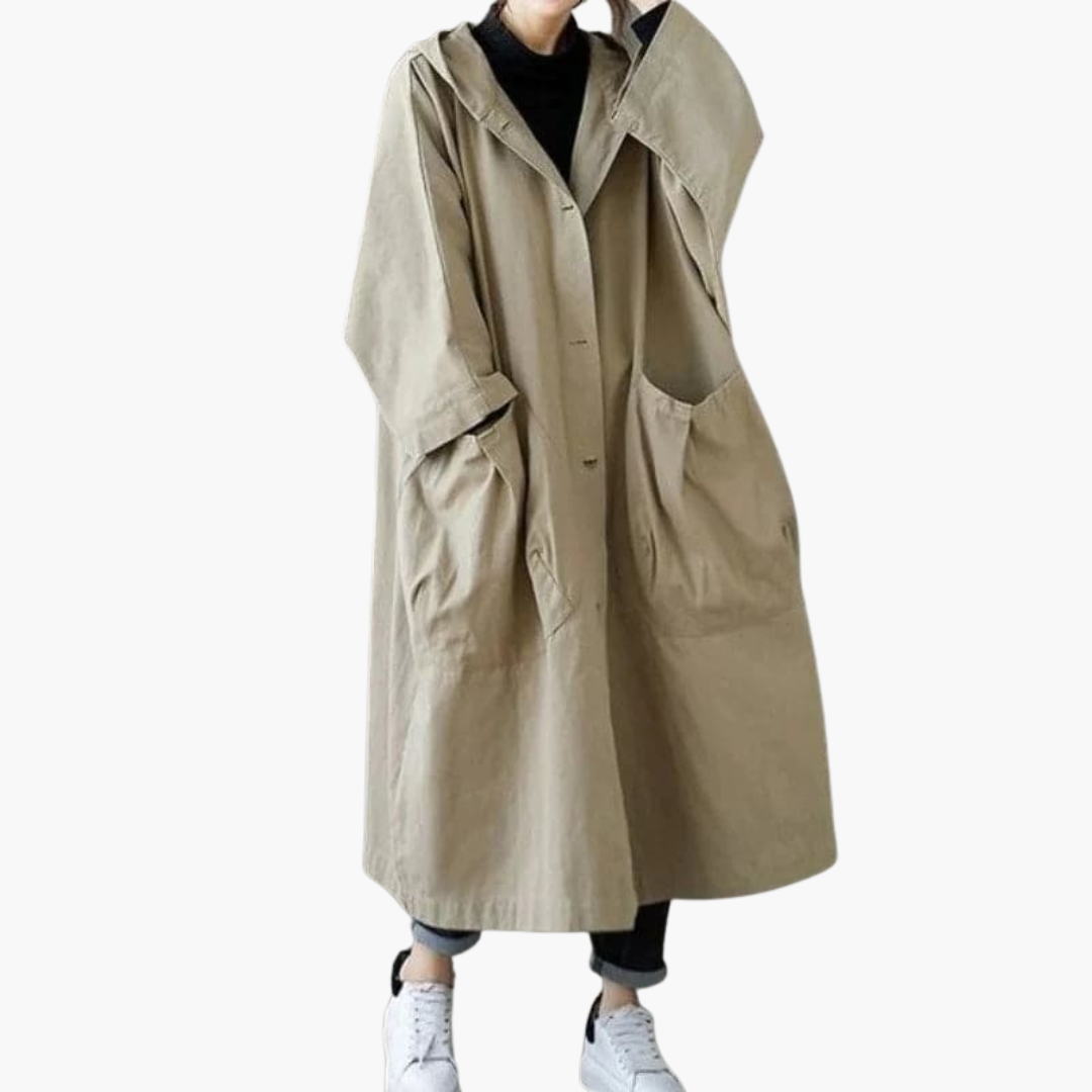 Manteau trench oversize pour femmes avec capuche et grandes poches