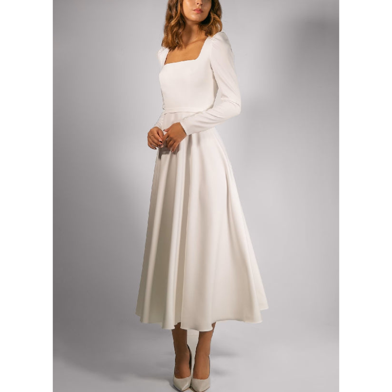 Robe Maxi à Manches Longues pour Invitées de Mariage A-Ligne