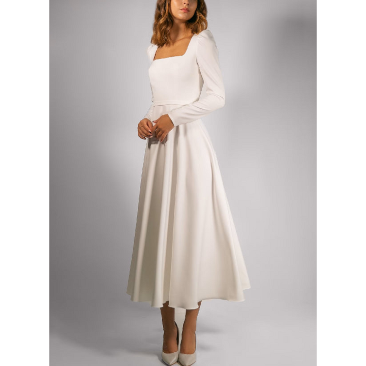 Robe Maxi à Manches Longues pour Invitées de Mariage A-Ligne