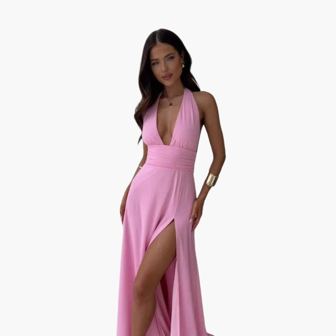 Robe maxi avec fente et col halter - Mode de soirée pour femmes