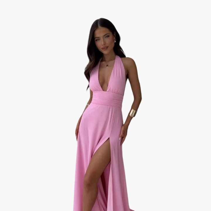 Robe maxi avec fente et col halter - Mode de soirée pour femmes