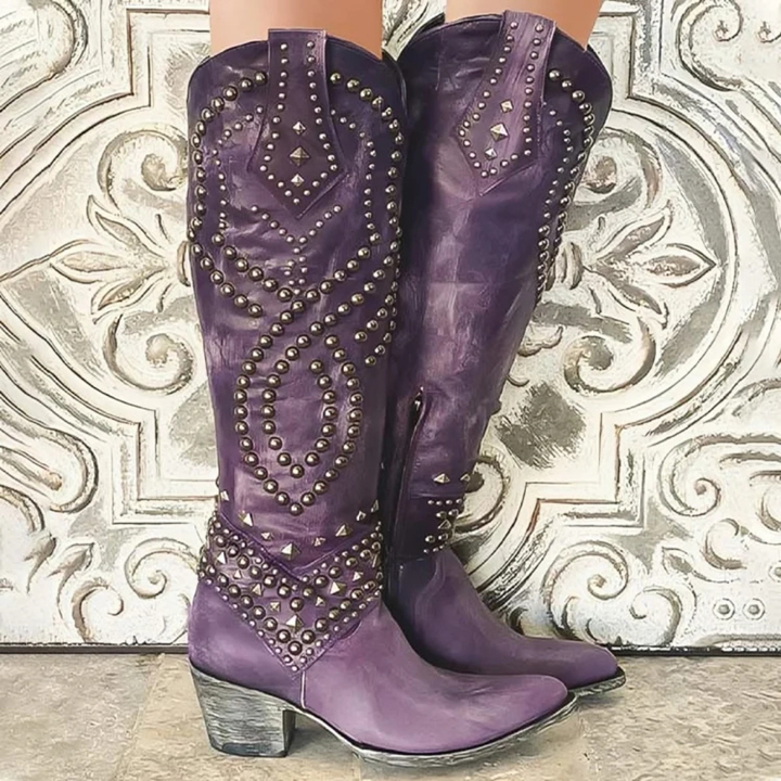 Lara | Bottes à talons bloc avec clous pour femmes