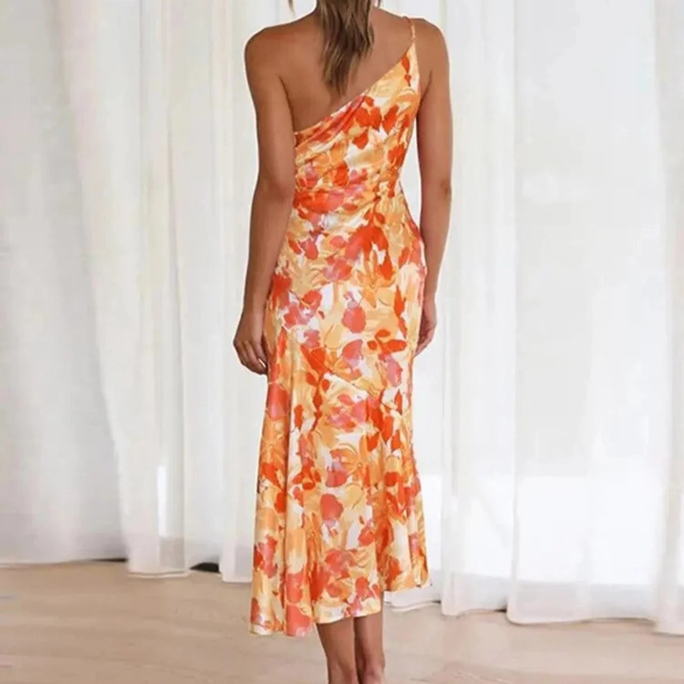 KORDULA - ROBE MIDI ASYMÉTRIQUE AVEC MOTIF