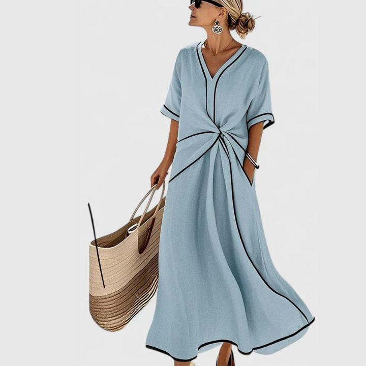Veronika | Robe midi à décolleté en V avec ceinture pour femmes