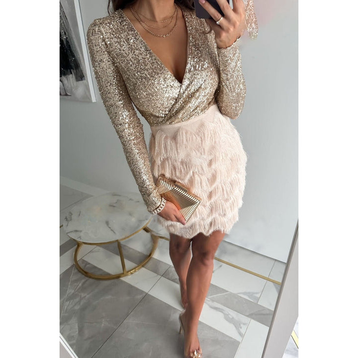 Olivia - Robe de soirée pour femmes avec mini-paillettes et franges