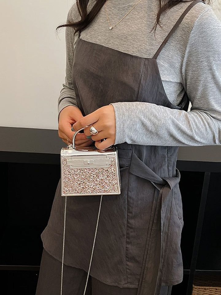 Sac à main bandoulière brillant géométrique à chaîne