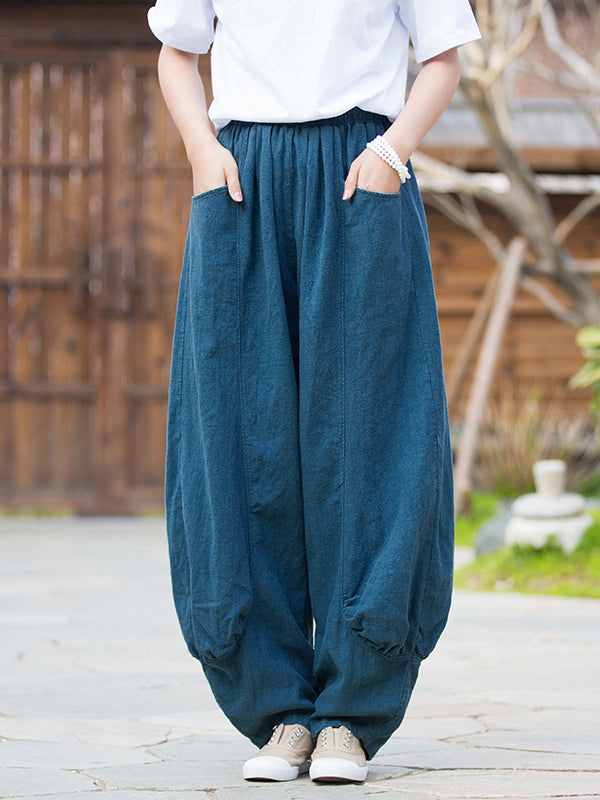 Pantalon en lin décontracté à jambes larges, taille haute, couleur unie, 7 couleurs