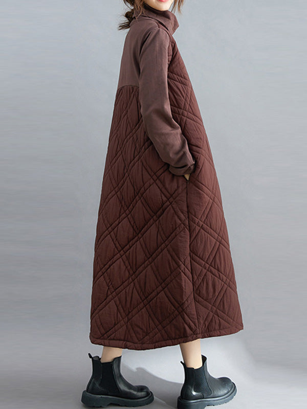 Robe mi-longue matelassée simple à col montant et ligne H