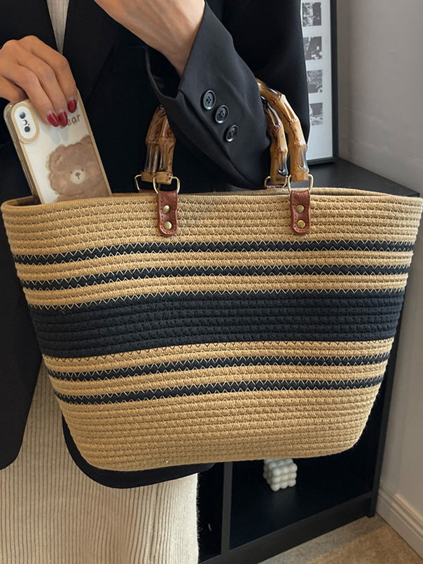 Sac à main rayé à empiècements, couleur contrastée