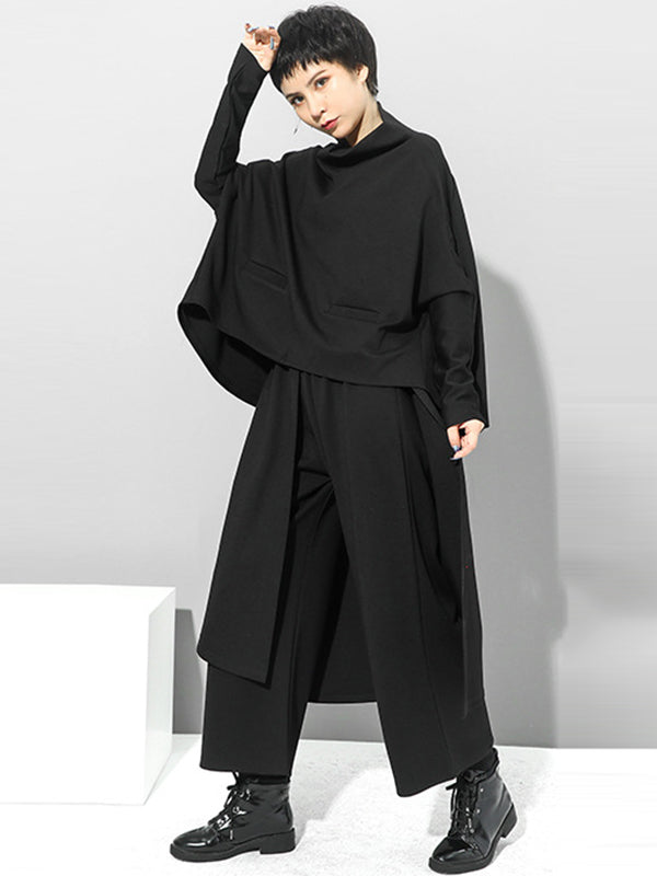 Irrégularité taille élastique jambe large pantalon de couleur unie
