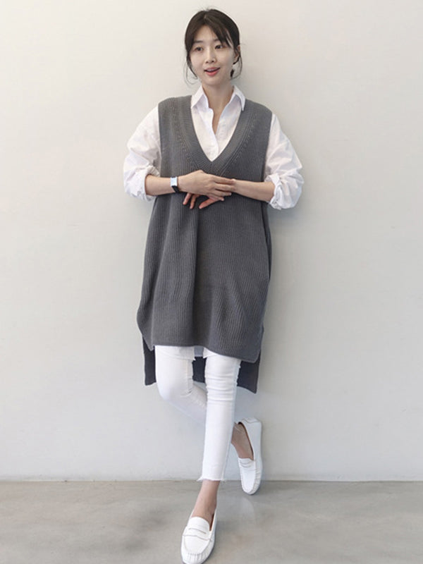 Bureau Manches Longues Couleur Unie Revers Blouses Robe Chemise