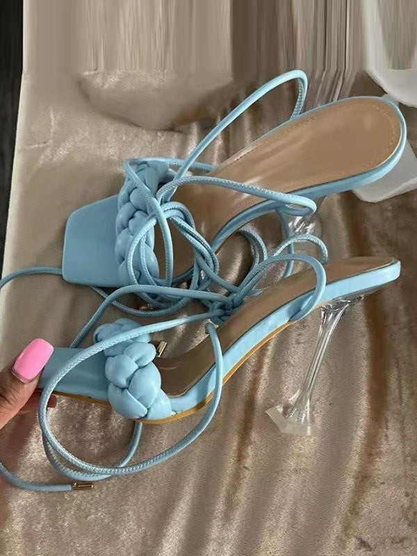 Sandales à talons à lacets, à bout ouvert, à empiècements, à bout carré