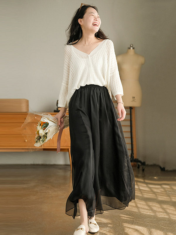 Jupe-culotte large décontractée en mousseline, couleur unie