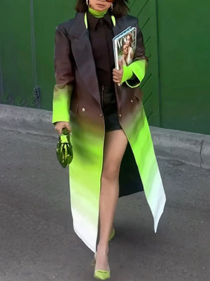 Veste ample boutonnée à manches longues, en dégradé, à poches, à empiècements, à col cranté
