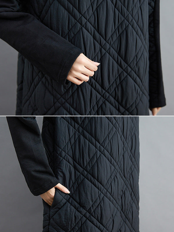 Robe mi-longue matelassée simple à col montant et ligne H