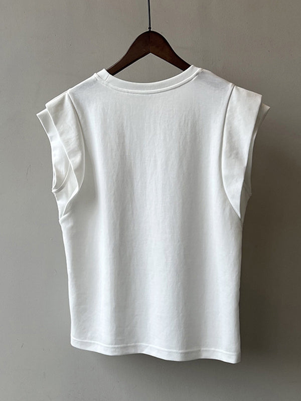 T-shirt ample sans manches, à empiècements, à col rond