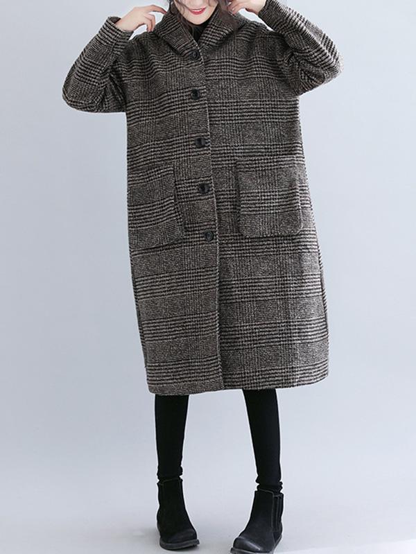 Manteau ample à capuche en laine à carreaux