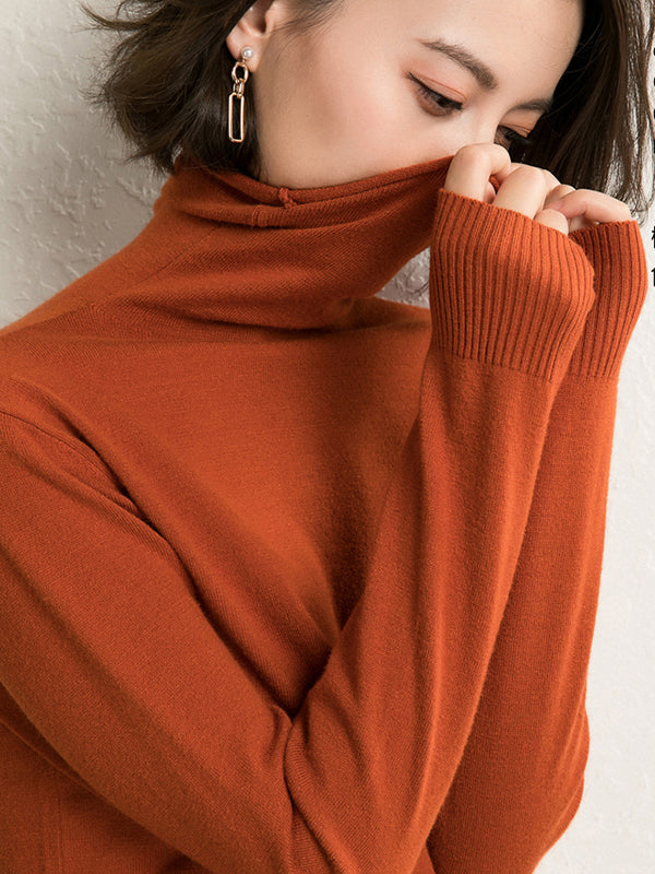 Pull simple ample à manches longues, à col haut, couleur unie