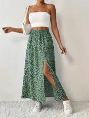 Maria | Jupe maxi imprimée florale avec taille haute et fente latérale