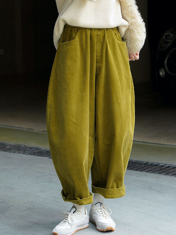 Pantalon ample vintage en velours côtelé, jambe large, couleur unie