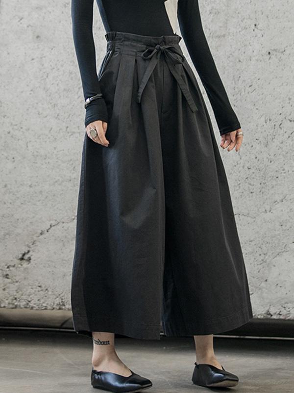 Pantalon décontracté rétro, effet bandage, à jambes larges