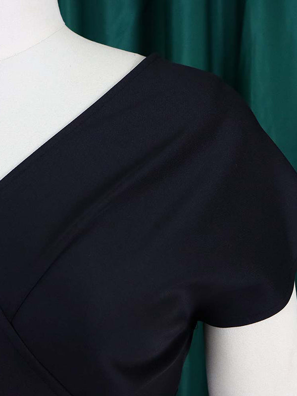 Robe mi-longue à nœud, à lacets, à col en V, couleur unie